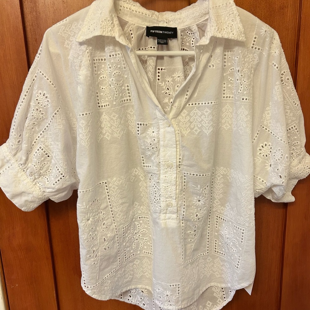 Fifteen Twenty NWT White Eyelet Button Down Shirt